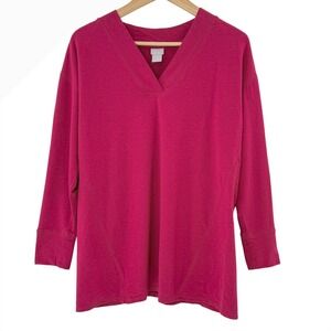 Chicos Zenergy Womens V-Neck Long Sleeve Top Raspberry Pink Size 1 US 8/10